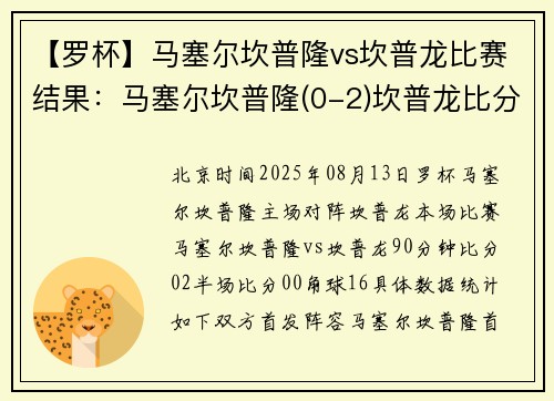 【罗杯】马塞尔坎普隆vs坎普龙比赛结果：马塞尔坎普隆(0-2)坎普龙比分战报